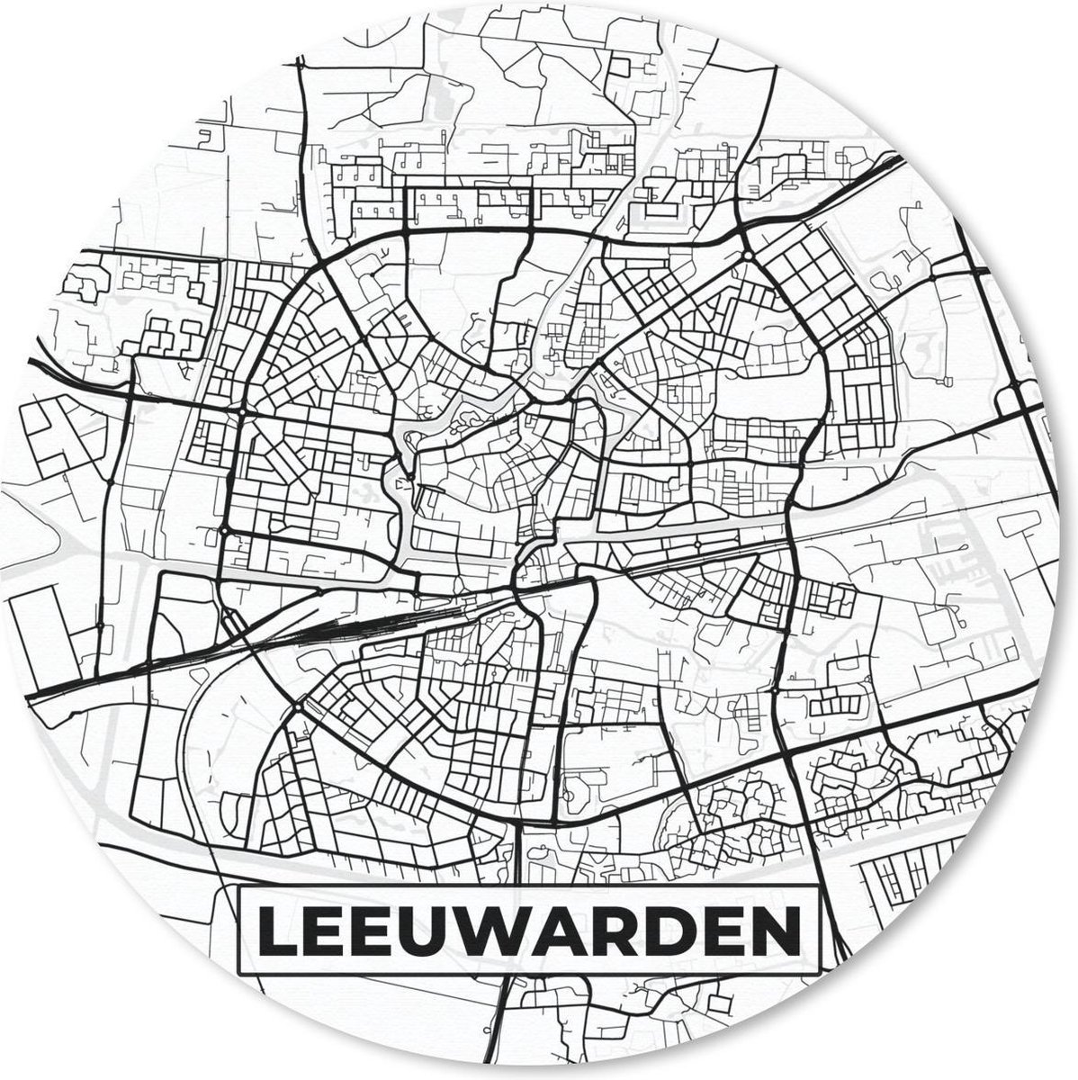 Muismat rond 20x20 cm - Mousepad Kaart - Leeuwarden - Zwart - Wit - Ronde muismatten