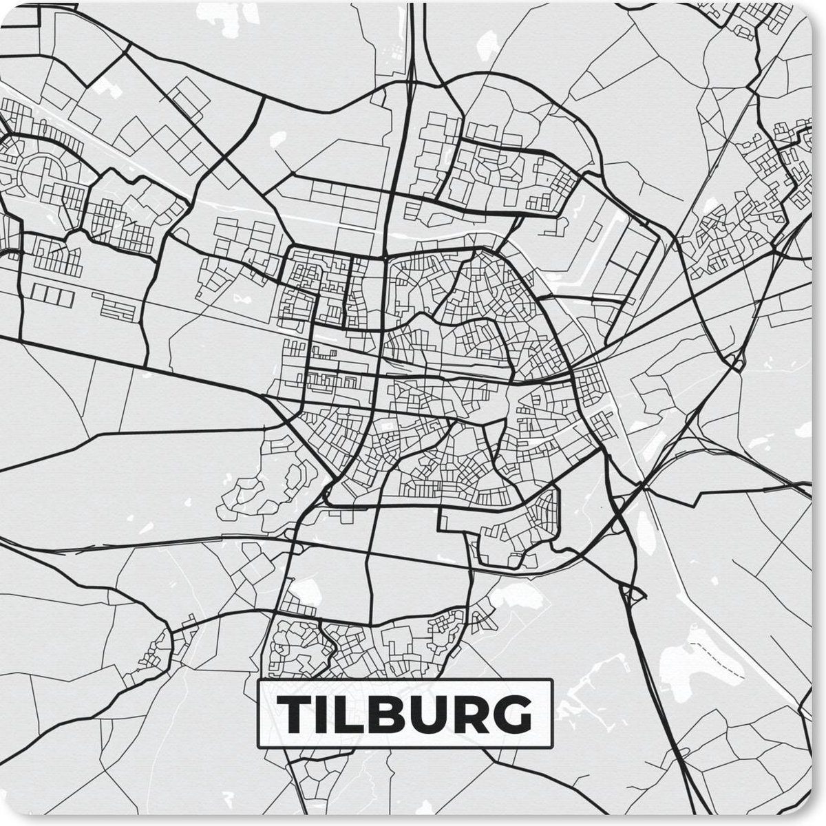 Muismat 20x20 cm - Mousepad Stadskaart - Tilburg - Grijs - Wit - Muismatten