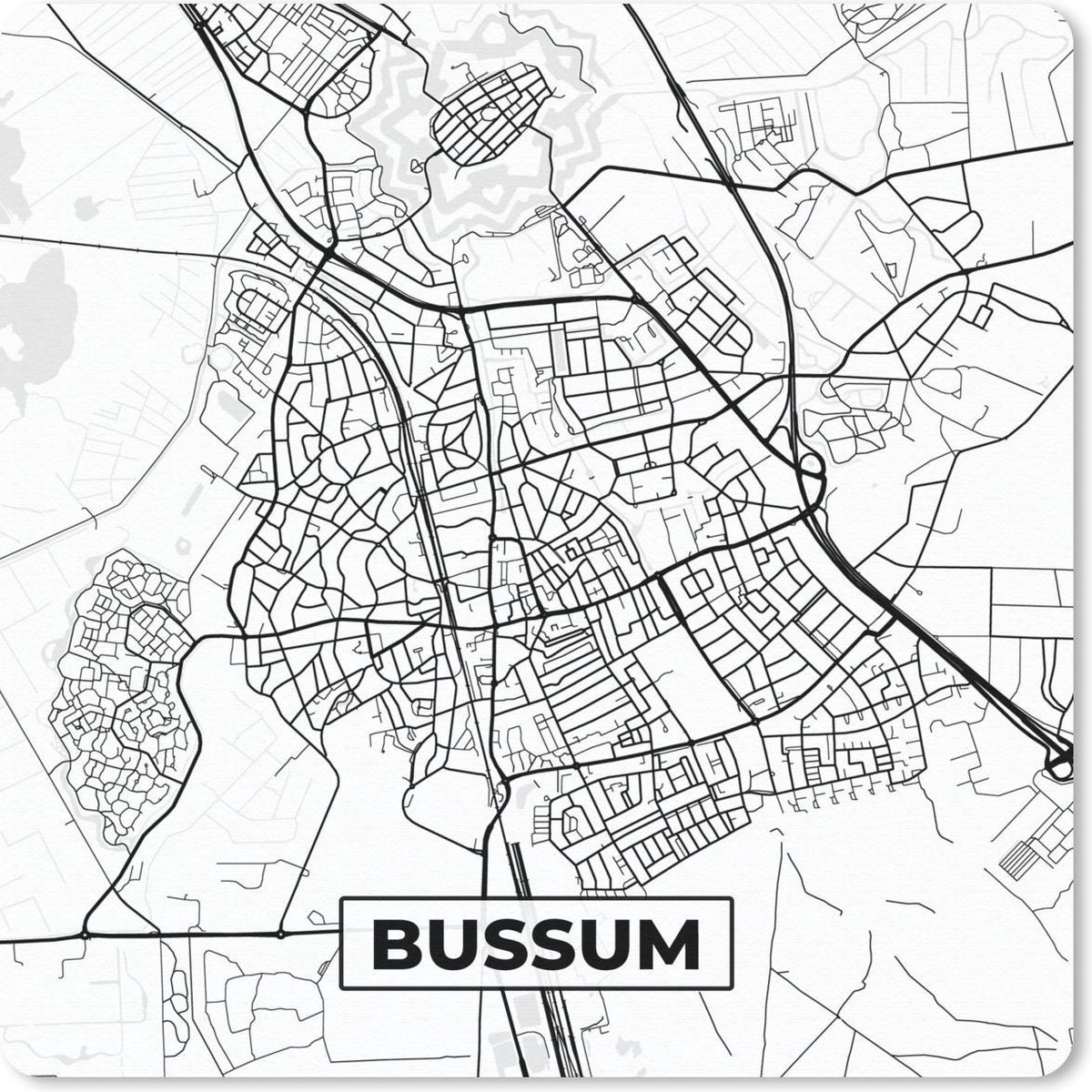 Muismat 30x30 cm - Mousepad Kaart - Bussum - Zwart - Wit - Muismatten