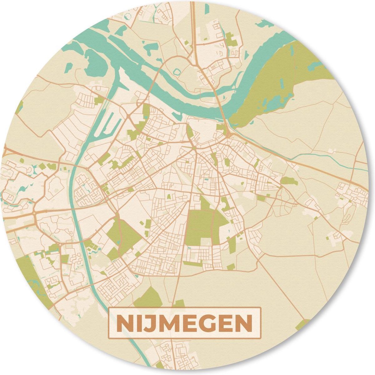 Muismat - Mousepad - Rond - Stadskaart - Nijmegen - Vintage - 30x30 cm - Ronde muismat