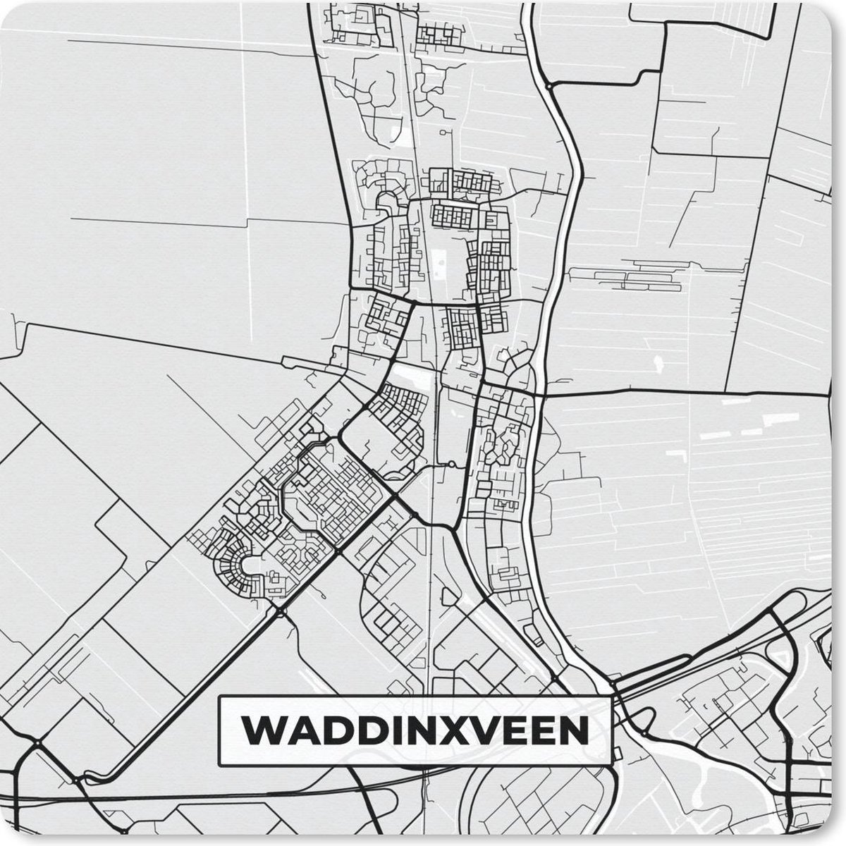Muismat 30x30 cm - Mousepad Stadskaart - Waddinxveen - Grijs - Wit - Muismatten