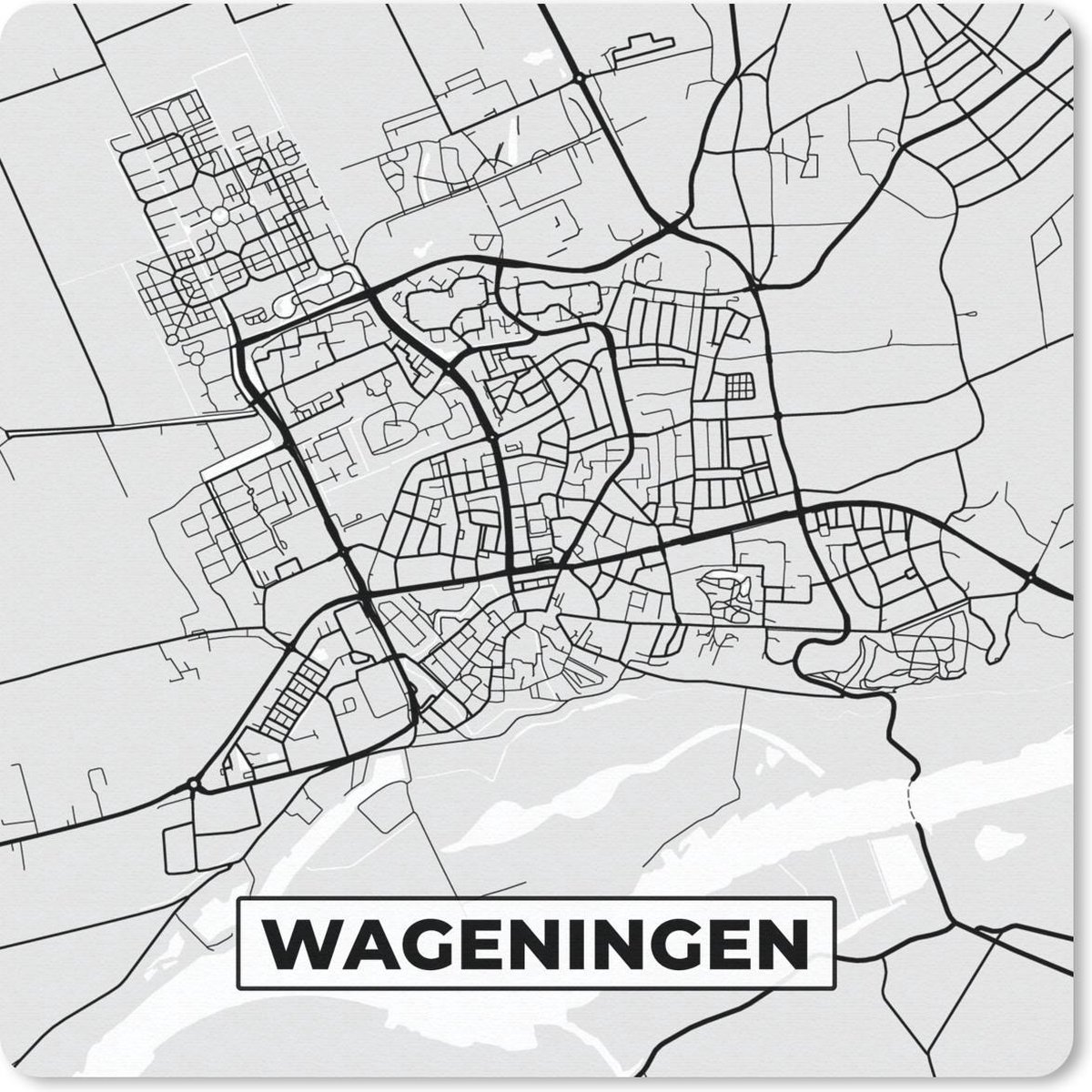 Muismat 30x30 cm - Mousepad Stadskaart - Wageningen - Grijs - Wit - Muismatten