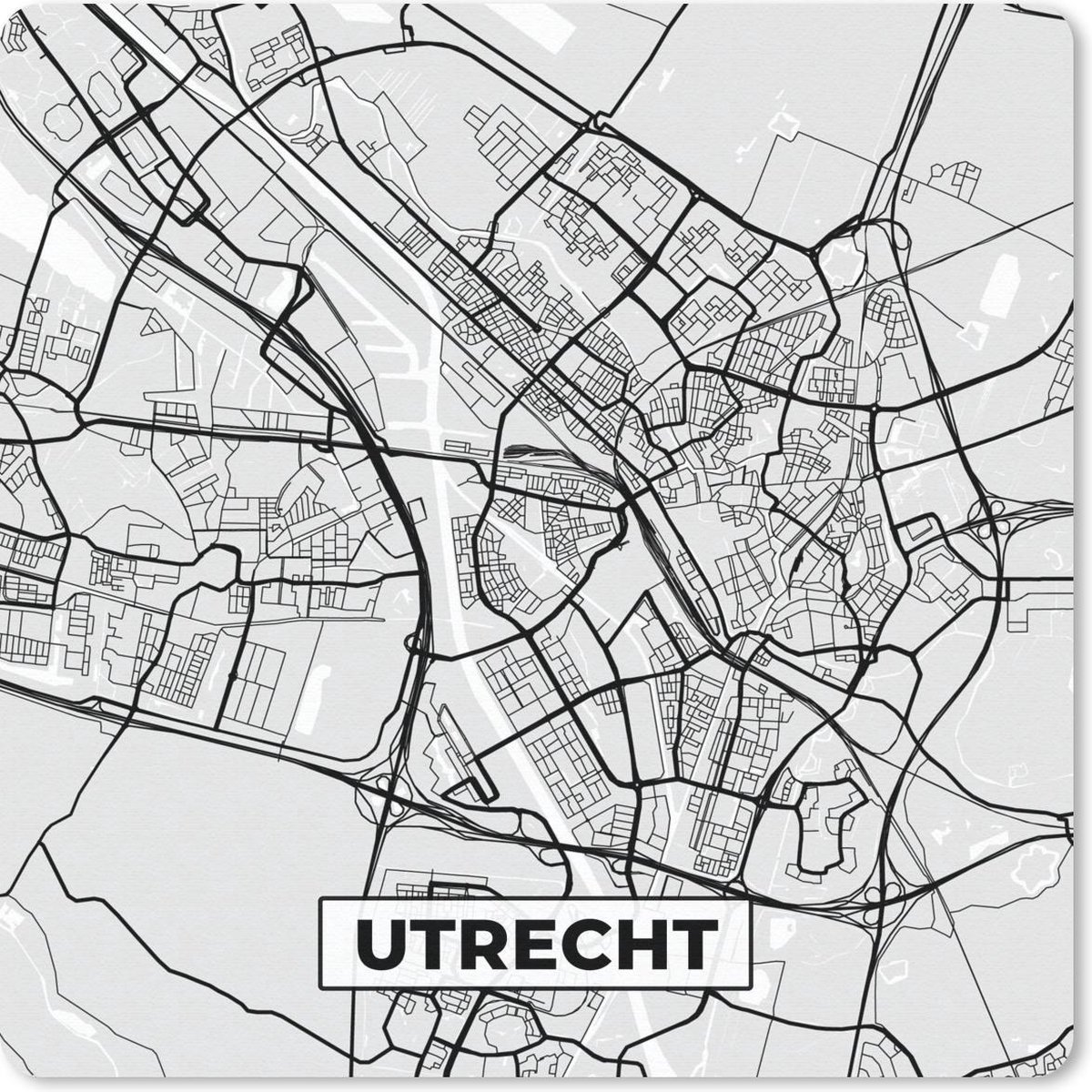Muismat 20x20 cm - Mousepad Stadskaart - Utrecht - Grijs - Wit - Muismatten