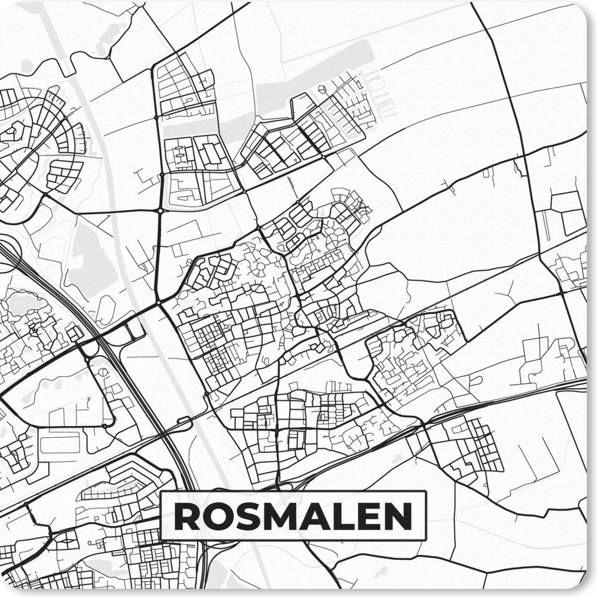 Muismat 20x20 cm - Mousepad Kaart - Rosmalen - Zwart - Wit - Muismatten