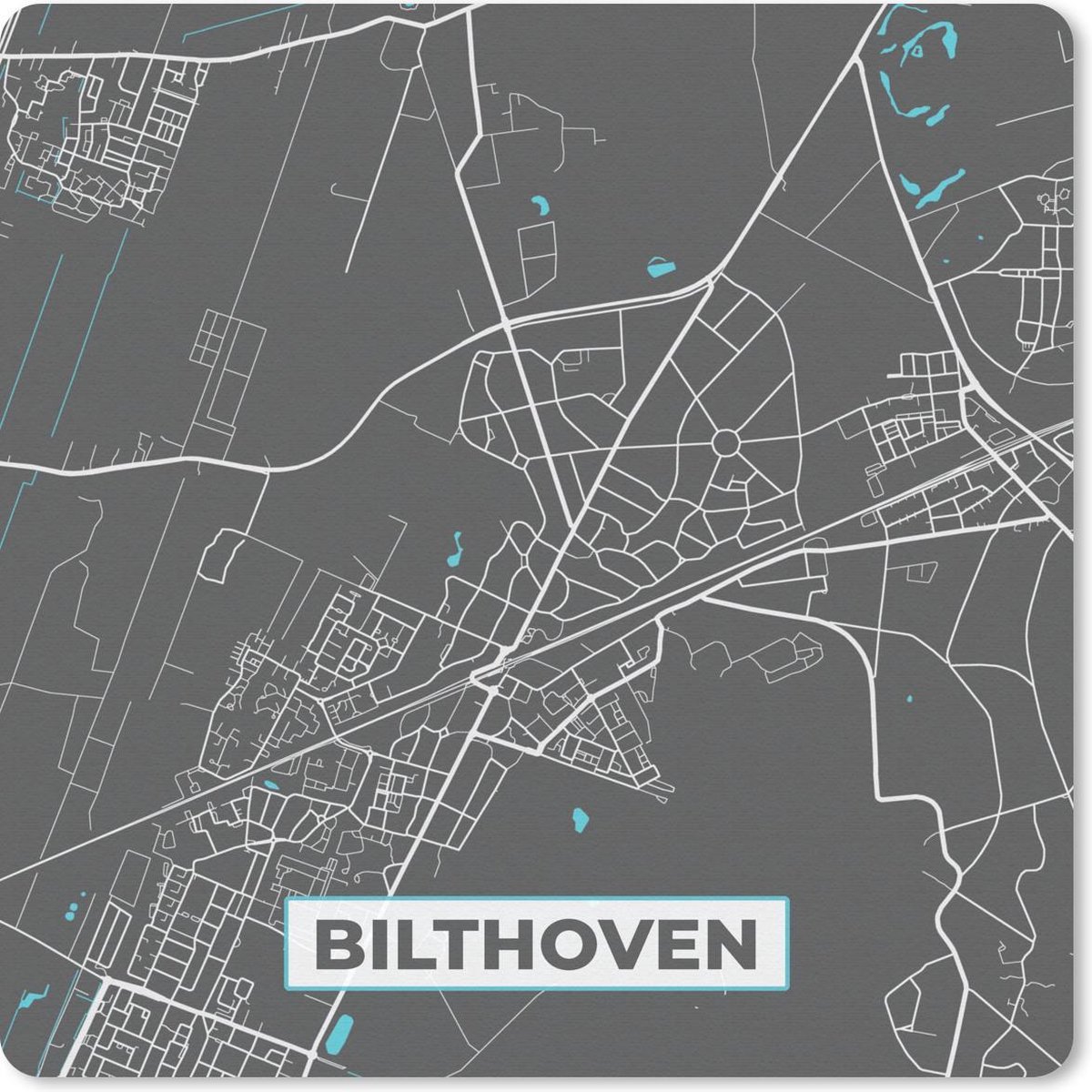 Muismat 20x20 cm - Mousepad Stadskaart - Bilthoven - Grijs - Blauw - Muismatten