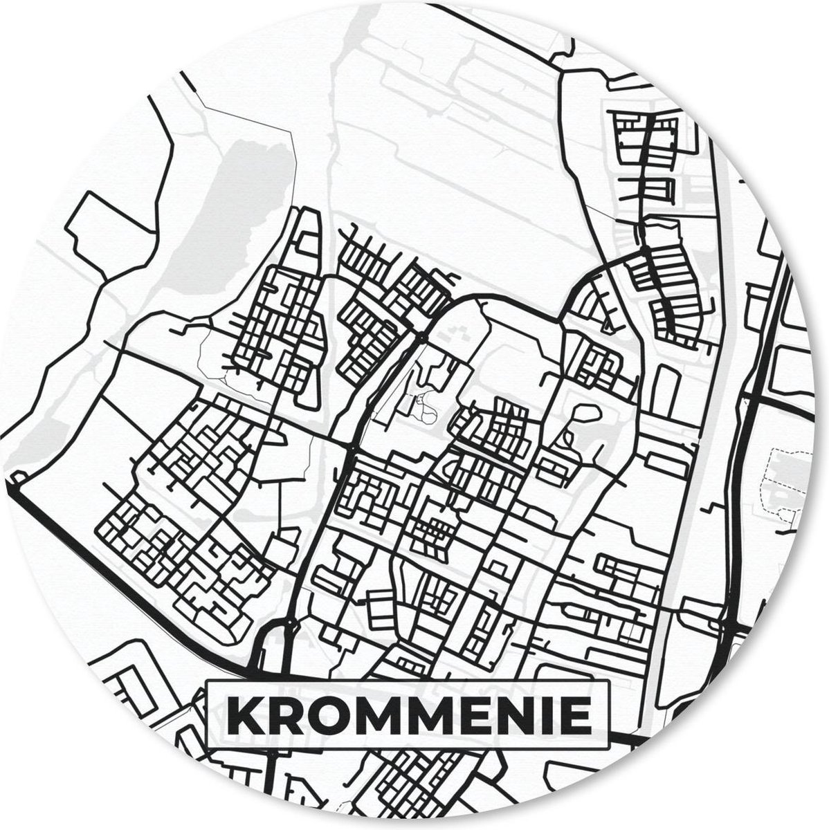 Muismat rond 20x20 cm - Mousepad Kaart - Krommenie - Zwart - Wit - Ronde muismatten