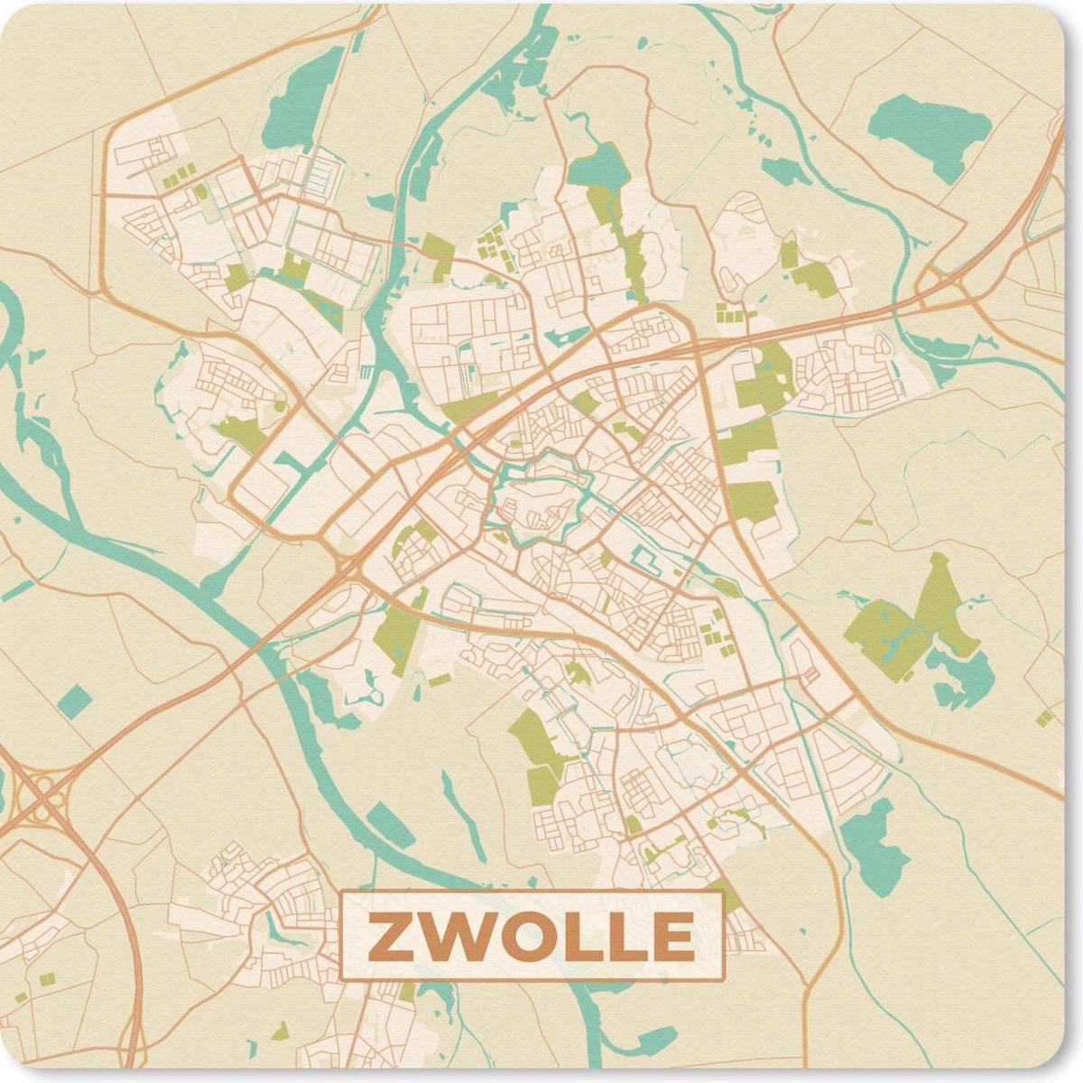 Muismat 20x20 cm - Mousepad Kaart - Zwolle - Vintage - Muismatten