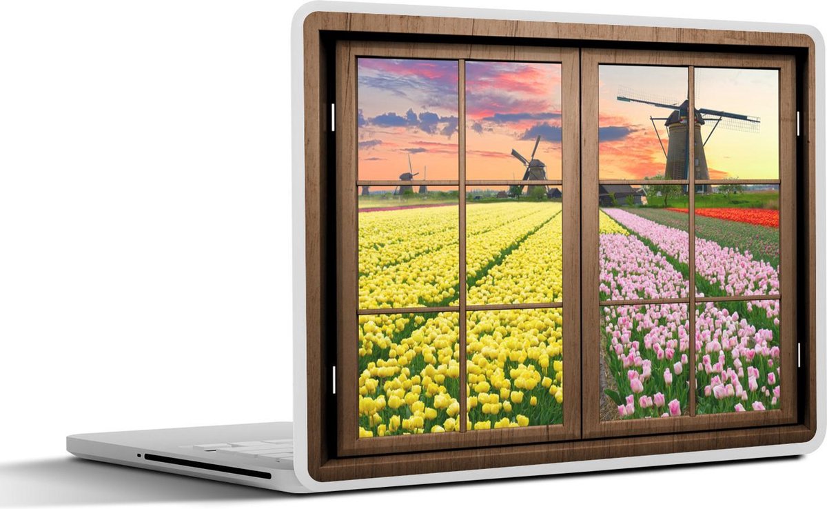 Laptop sticker - 13.3 inch - Doorkijk - Molen - Tulpen - 31x22,5cm - Laptopstickers - Laptop skin - Cover