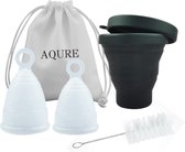 AQURE Menstruatiecup 5-in-1 Set Incl. Sterilisator - Maat S & L - Ring Detail - Brede Betere Grip