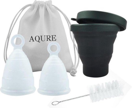 AQURE Menstruatiecup 5-in-1 Set Incl. Sterilisator - Maat S & L - Brede Betere Grip - Duurzaam