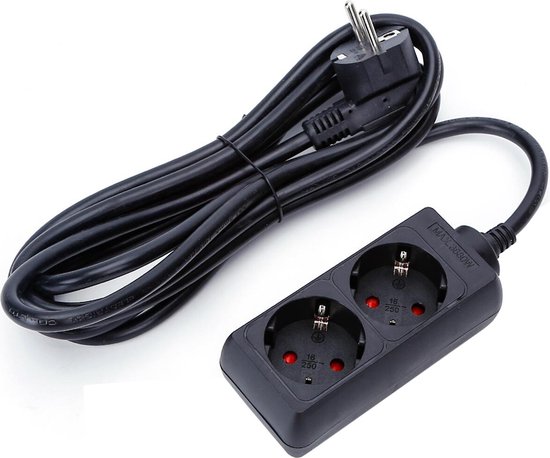 Rallonge électrique - Igia Hambu - 3680W - 2 Prises électriques - 3 mètres - Zwart | Les Pays-Bas