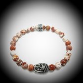 Natuursteen Armband met 925 Sterling Zilver Skull / Buddha / Boedha Bedel van 13 gram Zilver , Handgemaakte Edelsteen Armband met 8mm (Matte Crazy Agaat) steen .