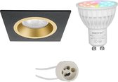 Mi-Light MiBoxer - LED Spot Set GU10 - Smart LED - Wifi LED - Slimme LED - 4W - RGB+CCT - Aanpasbare Kleur - Dimbaar - Pragmi Rodos Pro - Inbouw Vierkant - Mat Zwart/Goud - 93mm - BSE