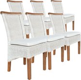 Pippa Design Eetkamerstoel - rotan - wit/naturel - kussen - set van 6