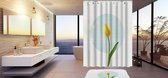 Su.B.dgn Designer Douchegordijnen Set 180x200 met Badkamer Vloer Mat  50x80 Polyester  Waterproof Mat | Wit en Gele Tulp