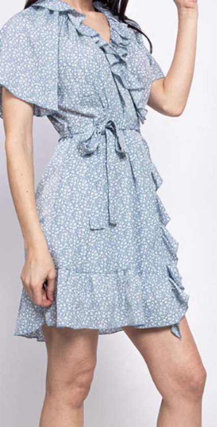 Floral wikkeljurk | blauw | maat M/L