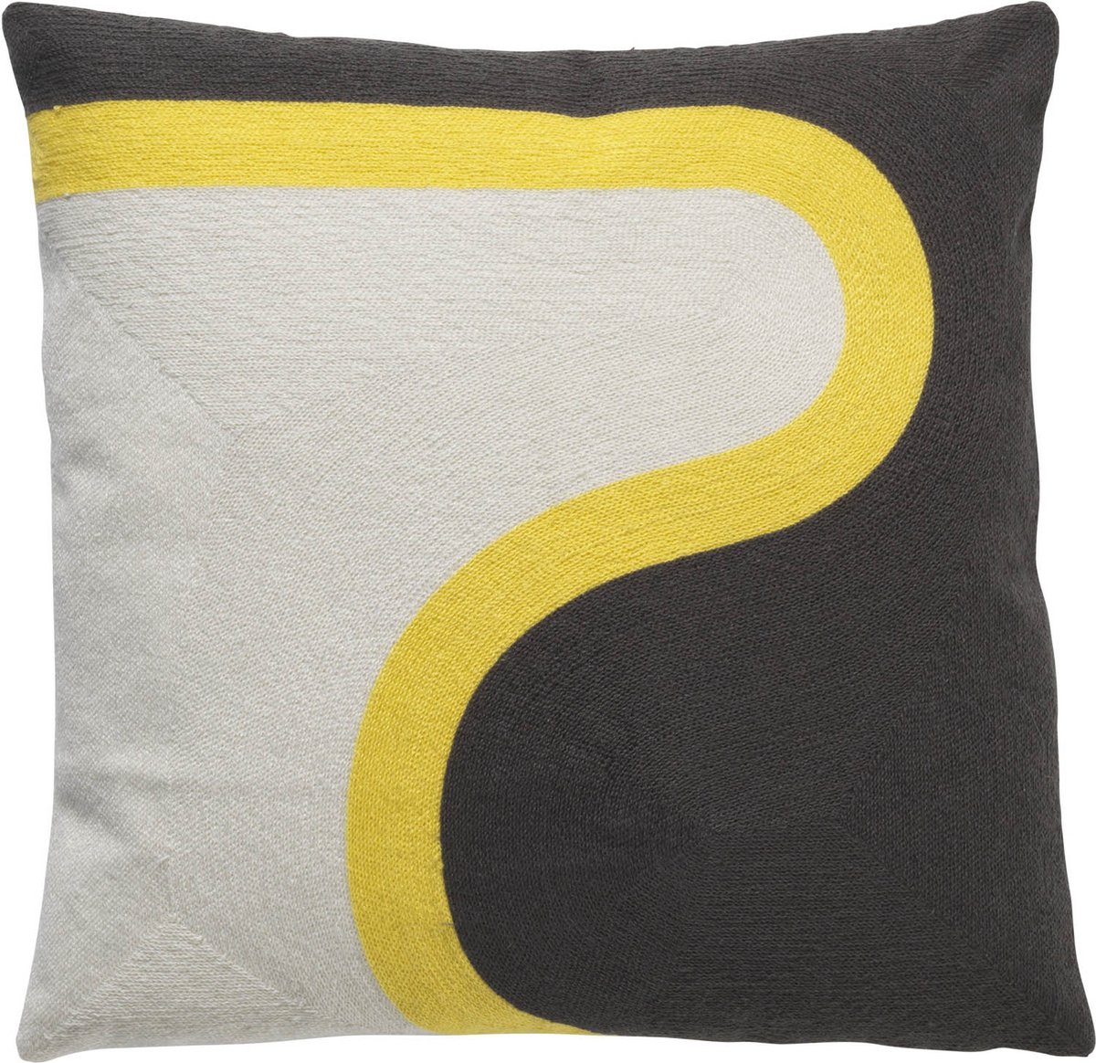 Dutch Decor NINA - Kussenhoes 45x45 cm - zwart en wit - gele streep - retro dessin - met rits Ivoor