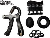 Pulver - Kracht & herstel 5 delige set – Vingertrainer – Polstrainer – Handknijper – handtrainer- Grip Ring - Grip Bal - Vingerweerstandsband - Tenniselleboog - RSI – Zwart
