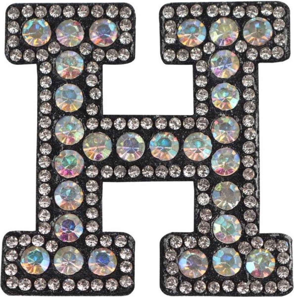 Strass Applicatie Alfabet Letter - 4,5 CM hoog - A t/m Z - Letter H - Zwart met witte stenen - Niet strijkbaar