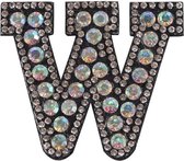 Strass Applicatie Alfabet Letter - 4,5 CM hoog - A t/m Z - Letter W - Zwart met witte stenen - Niet strijkbaar