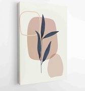 Earth tone background foliage line art drawing with abstract shape and watercolor 2 - Moderne schilderijen – Vertical – 1919347655 - 80*60 Vertical