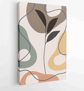 Earth tone background foliage line art drawing with abstract shape and watercolor  4 - Moderne schilderijen – Vertical – 1919347643 - 80*60 Vertical