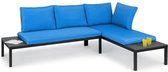 blumfeldt Cartagena Hoek loungeset - Lounger 2-zitter met tafel van polywood - Zitplaatsen: voor 4 - 6 personen - Flexibel instelbare rugleuning met 4 kussens - staal