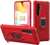 Voor Geschikt voor Xiaomi Mi Note 10 Lite koolstofvezel beschermhoes met 360 graden roterende ringhouder (rood)