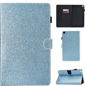 Voor Galaxy Tab A 8.0 (2019) T290 Varnish Glitterpoeder Horizontaal Flip Leather Case met houder en kaartsleuf (blauw)