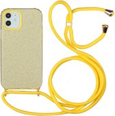 Glitter poeder schokbestendig TPU beschermhoes met lanyard voor iPhone 12/12 Pro (geel)