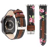Denim bloemenpatroon lederen horlogebandje voor Apple Watch Series 5 & 4 44mm / 3 & 2 & 1 42mm (zwart)