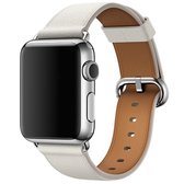 Klassieke knop lederen polsband horlogeband voor Apple Watch Series 3 & 2 & 1 38 mm (wit)