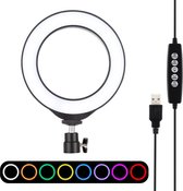 PULUZ 6.2 inch 16cm USB 10 modi 8 kleuren RGBW dimbare LED-ring vloggen fotografie videolichten met koude schoen statief balhoofd (zwart)