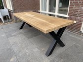 Eiken tuintafel Stretto 4 met onderstel "Uno" | Gratis serveerplank t.w.v. € 199,95 | 8-10 persoons 3.00 x 1.00 | tafelblad 2+2cm dikte | Quattro Design