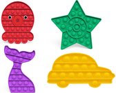 Fidget Toys Pakket - 4 stuks - Fidget toys set - Rode octopus - Gele auto - Paarse zeemeermin - Groene vijfpuntige ster