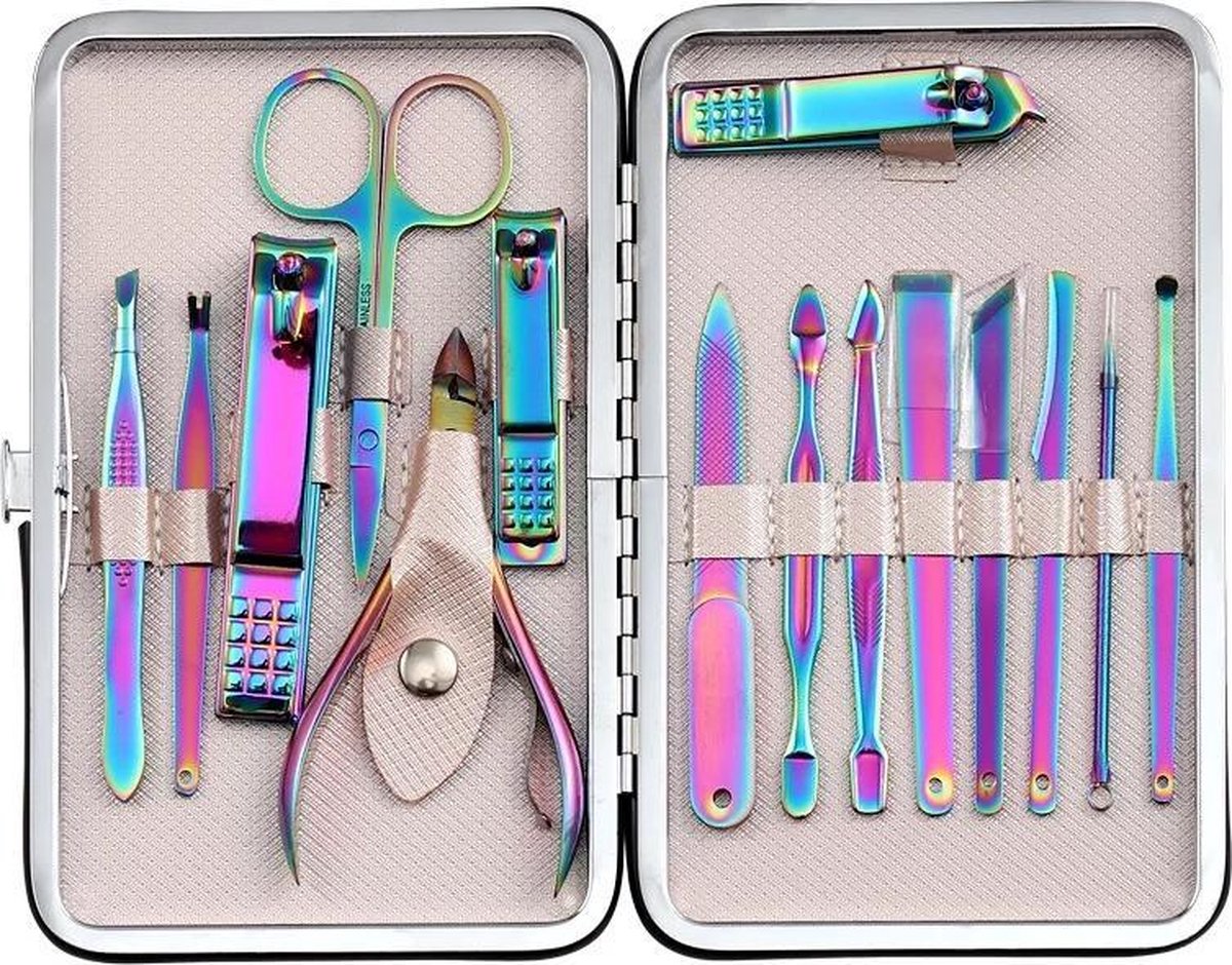 Luxe manicureset & pedicure set - 15 delig - in etui - Nagelverzorging - Voetverzorging - Gezichtsverzorging - Reis set