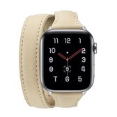 Voor Apple Wacth 5/4 44mm & 3/2/1 42mm Dunne lederen dubbele lus vervangende polsband Horlogeband (roomwit)