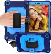 Voor Samsung Tab A 8.0 (2019) / T290 360 graden rotatie draaitafel Contrast kleur Robot schokbestendig siliconen + pc beschermhoes met houder (marineblauw + blauw)