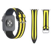 Voor Apple Watch Series 3 & 2 & 1 38 mm Fashion Double Stripes Pattern siliconen horlogeband (zwart + geel)