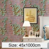 Creatieve 3D Parthenocissus Steen Baksteen Decoratie Behang Stickers Slaapkamer Woonkamer Muur Waterdicht Behangrol, Afmeting: 45 x 1000cm