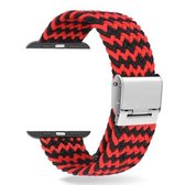 Gevlochten + roestvrijstalen vervangende horlogebanden voor Apple Watch Series 6 & SE & 5 & 4 44 mm / 3 & 2 & 1 42 mm (horizontaal zwart rood)