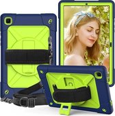 Voor Samsung Galaxy Tab A7 10.4 (2020) T500 contrastkleur siliconen + pc combinatie hoes met houder (marineblauw + geelgroen)