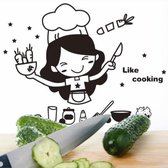 Verwijder waterdichte creatieve schattige chef-kok gesneden groenten keuken restaurant muurstickers, afmeting: 20x30cm (zwart)