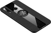 Voor Huawei P30 Lite XINLI stikdoek Textue Schokbestendig TPU beschermhoes met ringhouder (zwart)