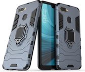 Voor OPPO A7 / A12 schokbestendige pc + TPU beschermhoes met magnetische ringhouder (marineblauw)