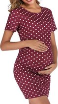 Jurk met ronde hals en korte mouwen voor zwangere vrouwen (kleur: wijnrood Maat: XL)-Rood