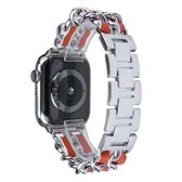 Voor Apple Watch Series 6 & SE & 5 & 4 44 mm / 3 & 2 & 1 42 mm denim kettingstiksels horlogeband (zilver + oranje)