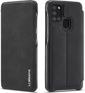 Voor Samsung Galaxy A21s LC.IMEEKE Hon Ancient Series horizontale flip lederen tas met houder en kaartsleuf (zwart)