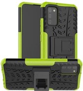 Voor Samsung Galaxy A02s (EU-versie) Bandentextuur Schokbestendig TPU + pc-beschermhoes met houder (groen)