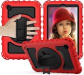 Voor Samsung Galaxy Tab A 8.4 (2020) 360 graden rotatie pc + siliconen schokbestendige beschermhoes met houder en draagriem en nekriem (rood)